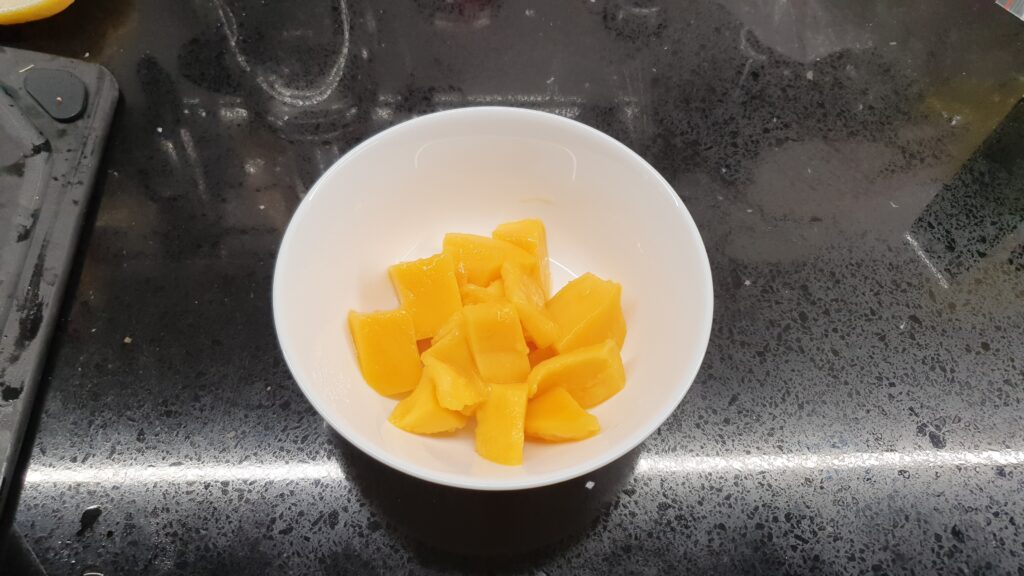 Diced mangoes in a bowl